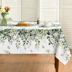 nappe table feuilles vert printemps moderne rectangle maison 140x140cm blanc verte