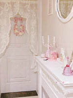 rideau porte dentelle motifs floraux blanc rose shabby chic vintage romantique transparent tringle
