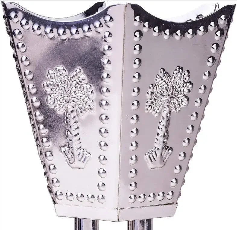 bougeoir incense métal argent or croix sculptées points dorés artisanal salon décoration