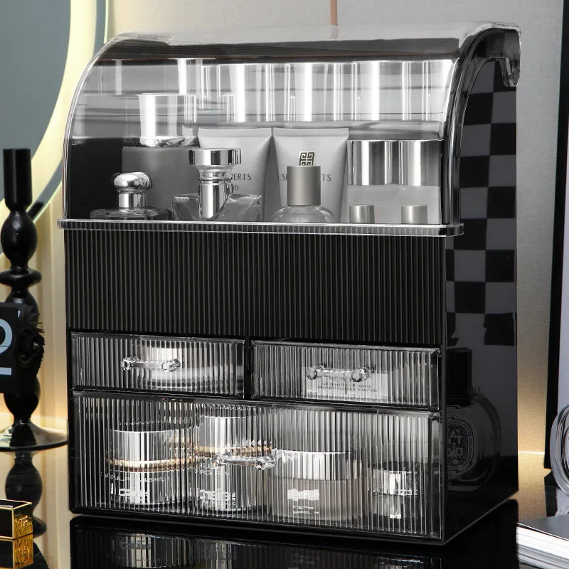 boîte rangement cosmétique noir rayures verticales moderne réutilisable plastique