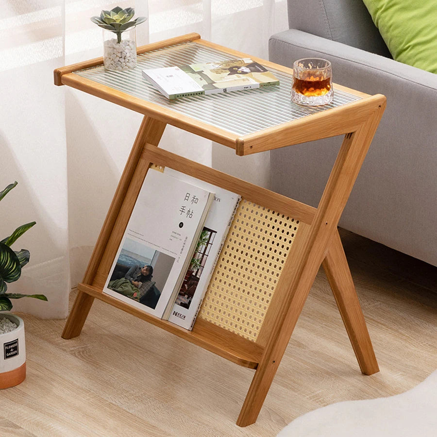table basse verre transparent moderne table d'appoint bois massif scandinave minimaliste