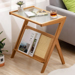 table basse verre transparent moderne table d'appoint bois massif scandinave minimaliste