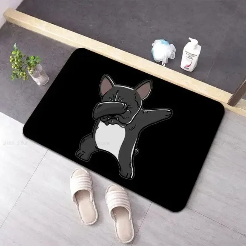 tapis sol noir motif chien blanc décoration maison moderne antidérapant entrée salon