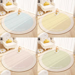 tapis rond moderne rayures horizontales bleu clair jaune clair beige vert clair polyester anti
