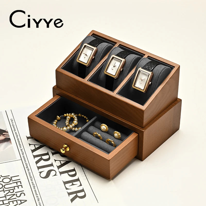 boîtes montres bois naturel classique boîte rangement bijoux multifonctionnelle portable présentoir adhésif