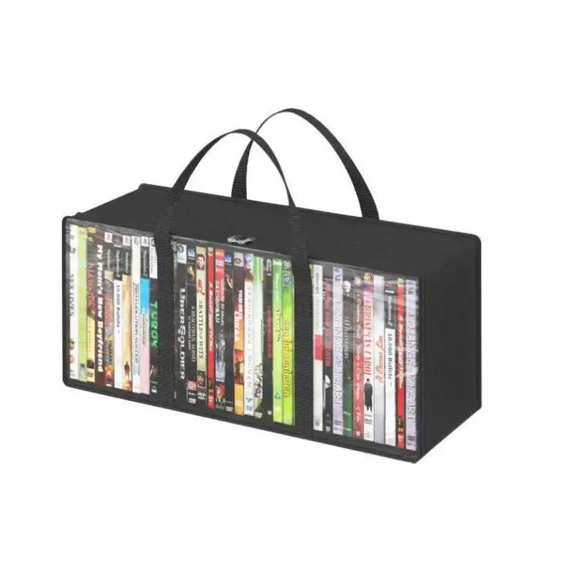 sac rangement dvd cd noir transparent pratique réutilisable écologique multifonctionnalités poignées zippable