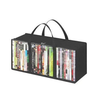 sac rangement dvd cd noir transparent pratique réutilisable écologique multifonctionnalités poignées zippable