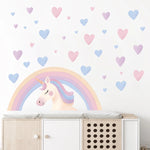 Stickers muraux licorne arc ciel cœur enfants chambre fille décoration pièce jouet vivante illustration