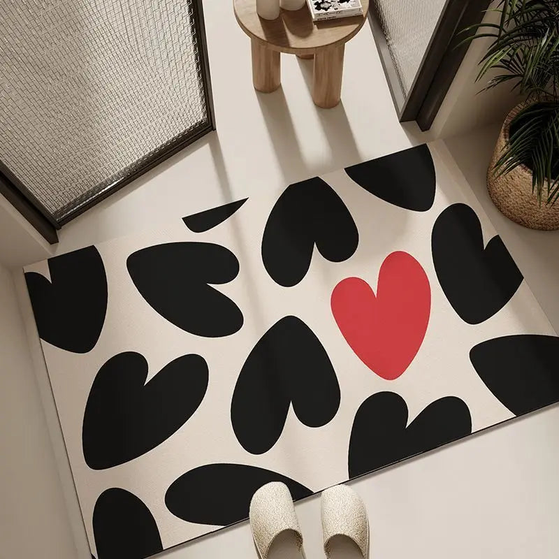 tapis anti poussière rapide non glissant blanc noir coeurs moderne machine lavable