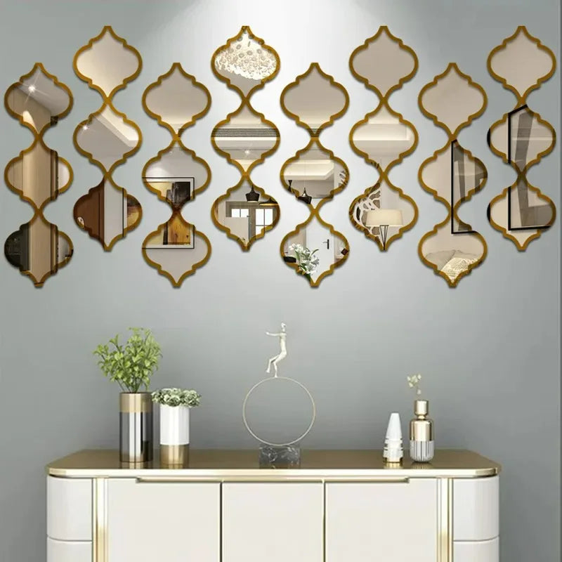 miroirs 3d adhésifs diamants géométriques moderne abstraits noir doré salon chambre