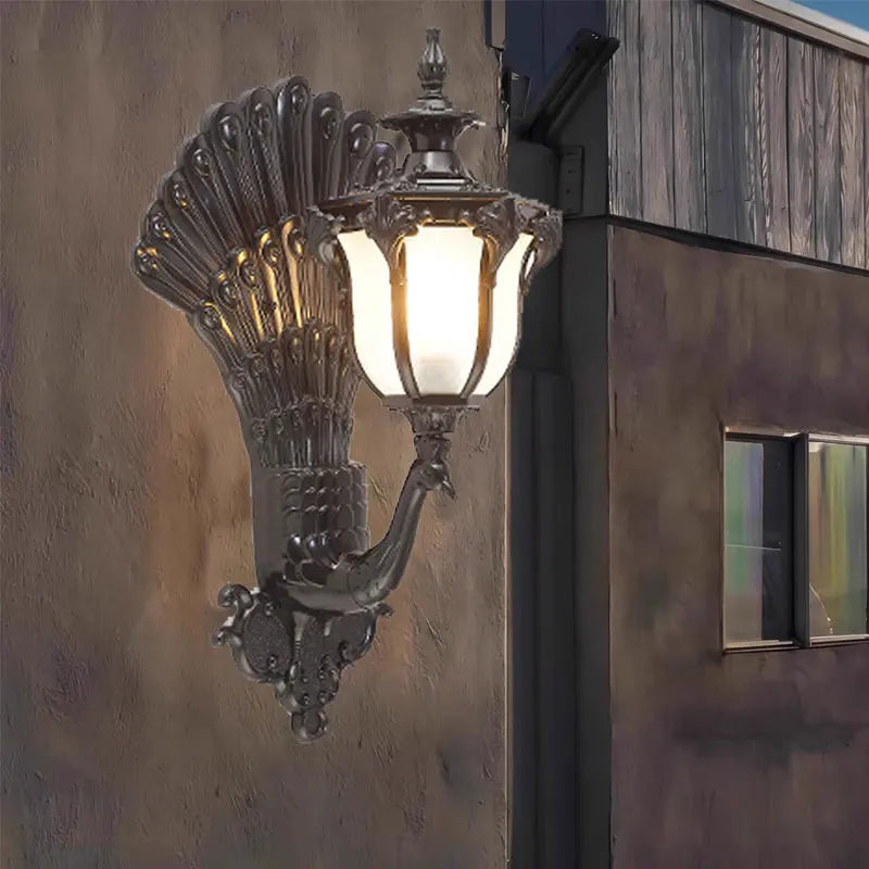 applique murale noire plume paon classique ip65 led éclairage maison moderne aluminium