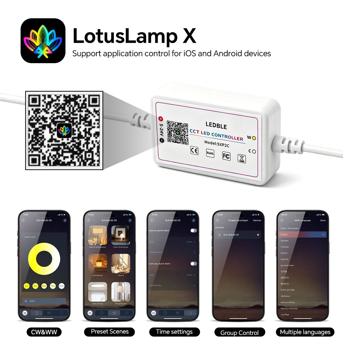 ruban led flexible blanc moderne adhésif contrôleur bluetooth télécommande adaptateur 24v 3500k 6000k