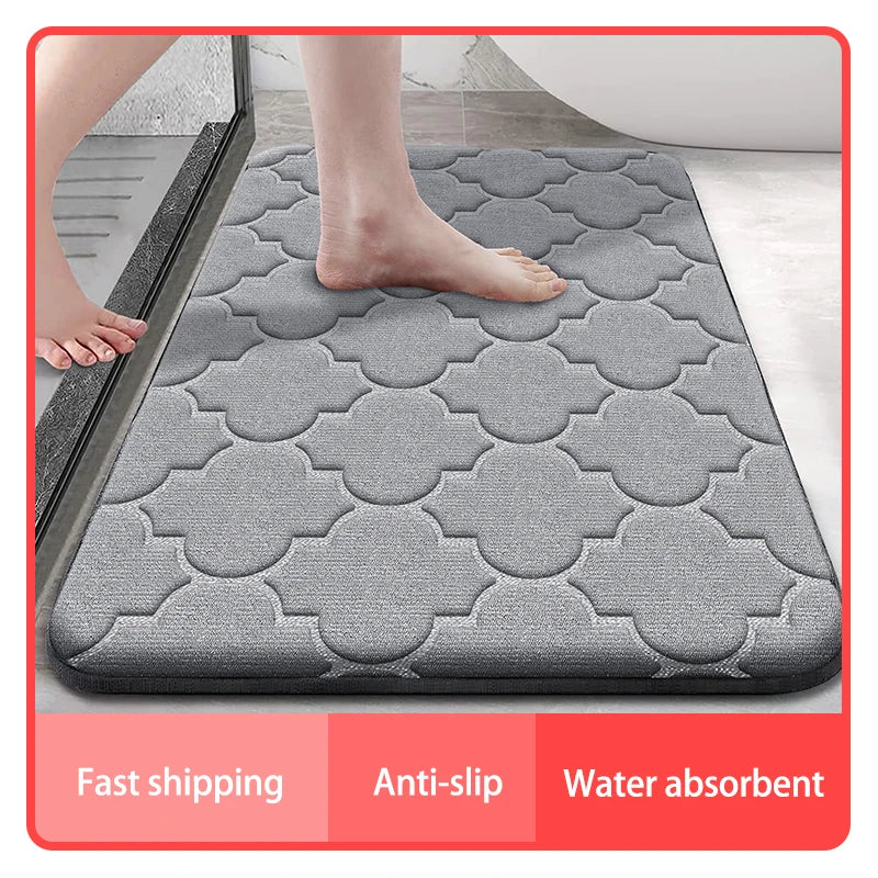 tapis bain doux gris bleu marine motif géométrique moderne absorbant lavable 60x90cm