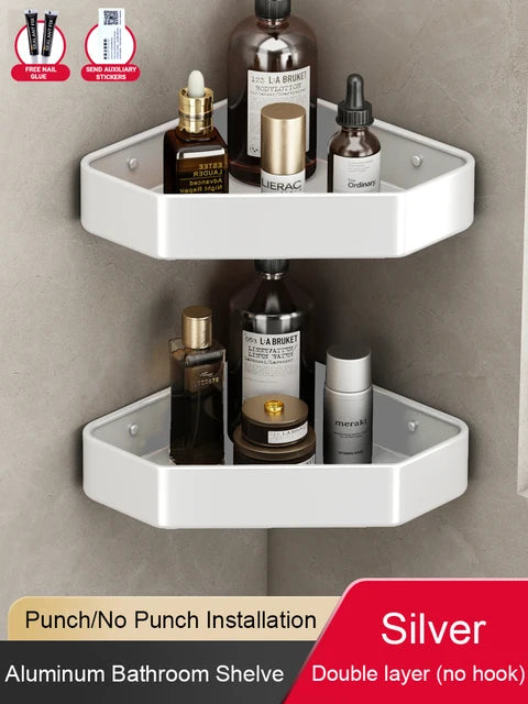 étagère salle bain moderne adhésive métal gris plat niveaux crochets rangement góc