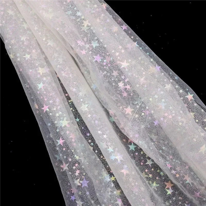 tissu translucide étoiles dorées paillettes violet vert bleu rouge rose blanc décoration événementiel bricolage