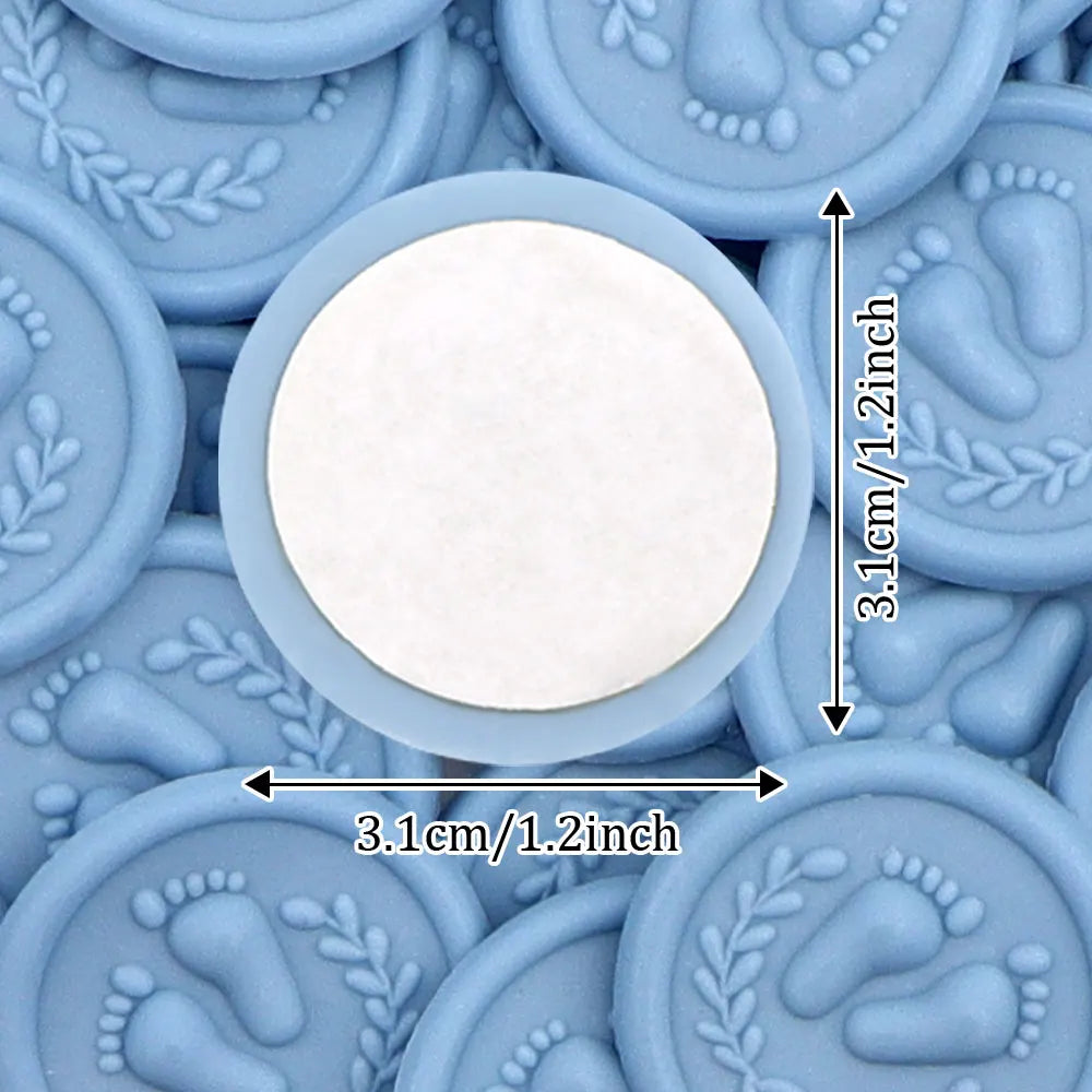 timbres cire classiques adhésifs blanc bleu doré rose feuilles empreintes pieds roses enveloppes cartes