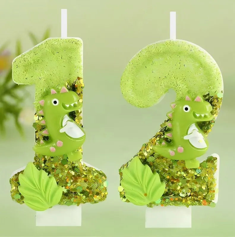 bougies chiffres glitter anniversaire dinosaure créatives opaques clips vert clair thèmes animaux