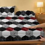 drap housse géométrique marbre moderne noir blanc rouge polyester lit