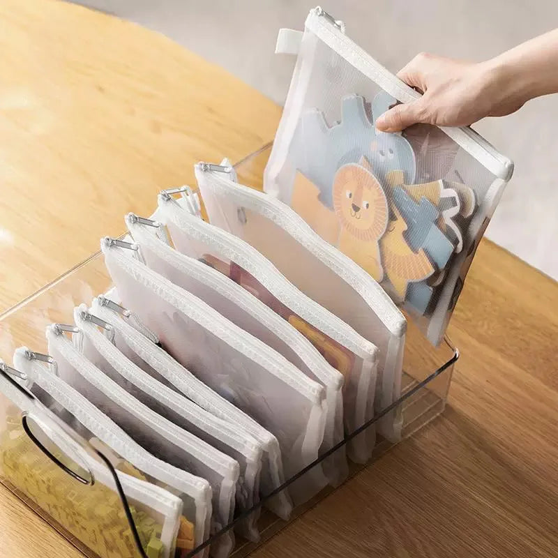 pochettes rangement transparentes maille fine fermeture glissière moderne multi usages enfants objets organisation économique
