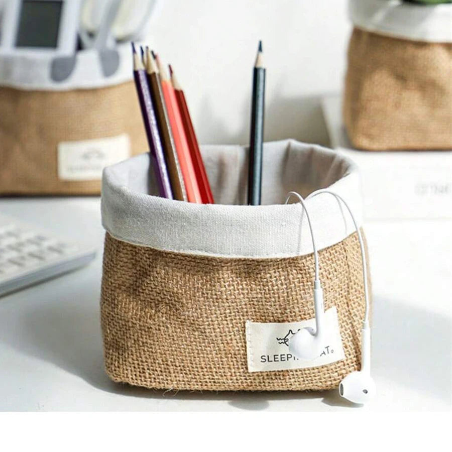 sac main vintage toile jute beige blanc rustique poignée amovible étiquette chat endormi