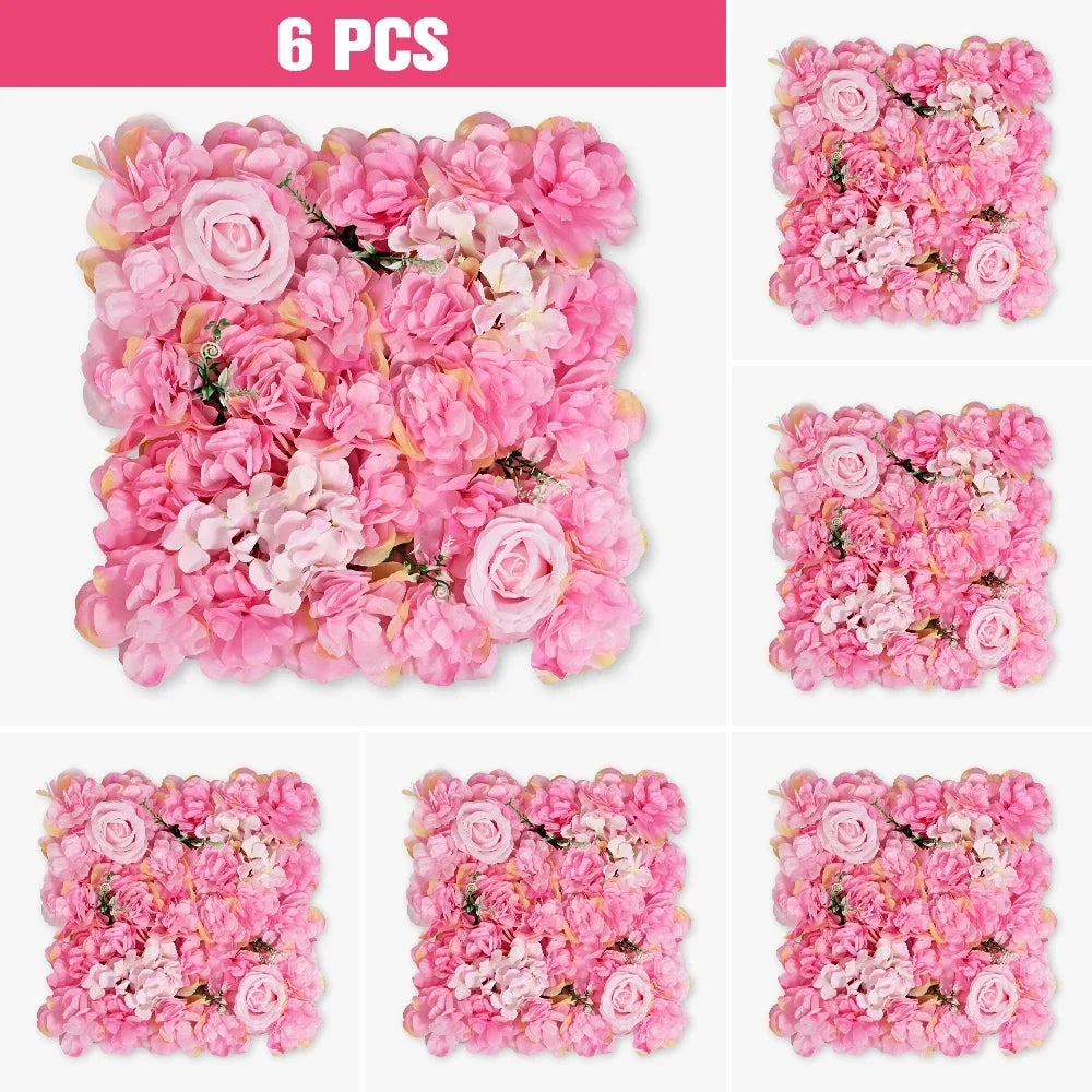 panneau mural fleurs artificielles roses hydrangées mariage anniversaire moderne romantique clips métalliques