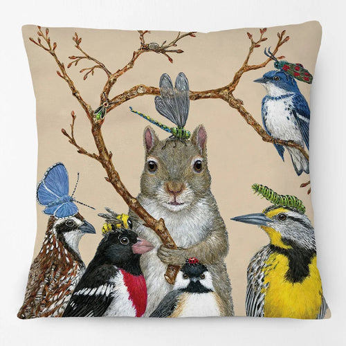 housse coussin carrée décorative motif oiseau chien réaliste noir blanc polyester