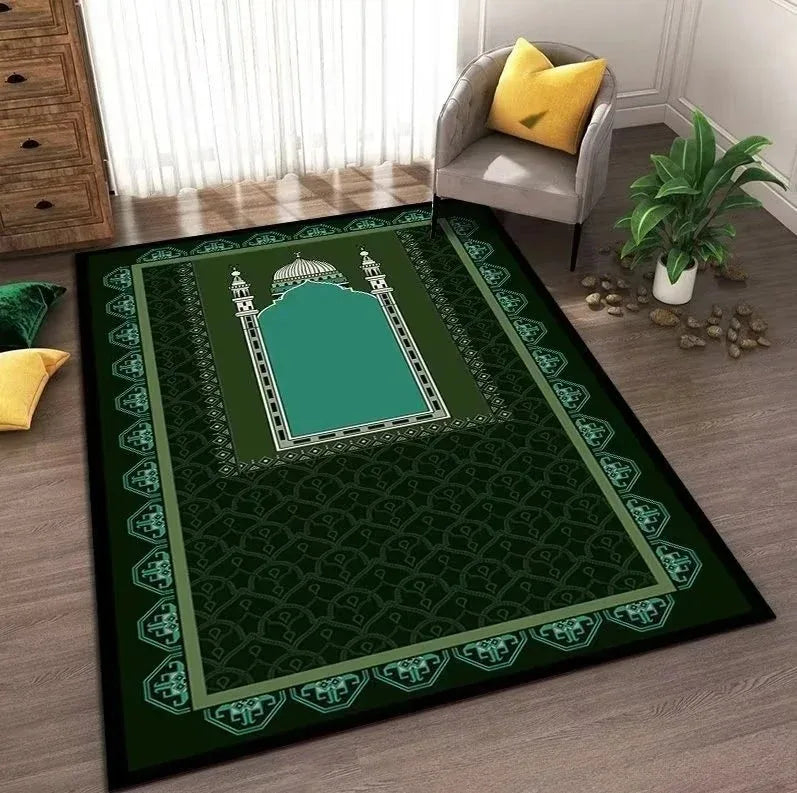 tapis prière musulman vert doré noir motif géométrique moderne salon chambre décoratif doux