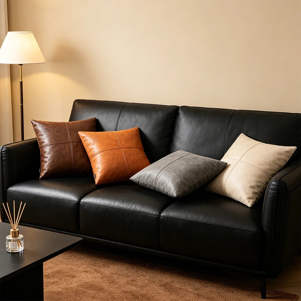housse coussin effet cuir gris marron beige décoration intérieure moderne 45x45 cm