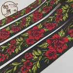 ruban polyester fleurs brodées noir rouge vert 2cm 3.3cm 5cm opacité broderie 5mètres tissu