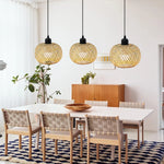 Suspension lumineuse tissage osier moderne rustique naturel noir câble électrique ampoule led douille noire