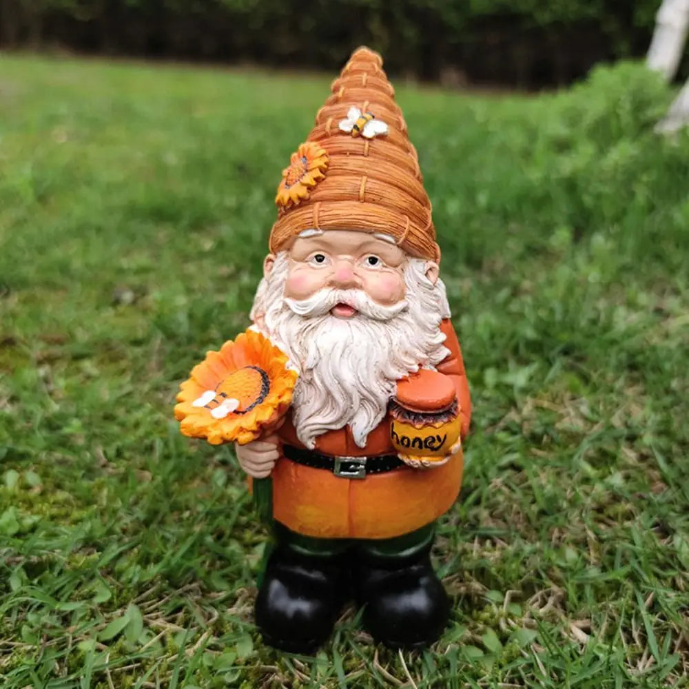 figurine gnome jardin blanc rouge vert orange abeille nid fleur tournesol intérieur extérieur