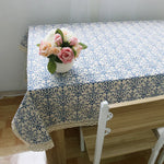 nappe lin bleu blanc motif floral traditionnelle table maison extérieure mariage fête decoration chinois
