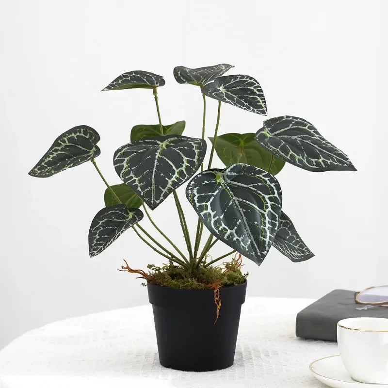 plantes artificielles feuilles vertes simples moderne minimaliste pot noir mousse artificielleintérieur décorationbranches vegetales faux