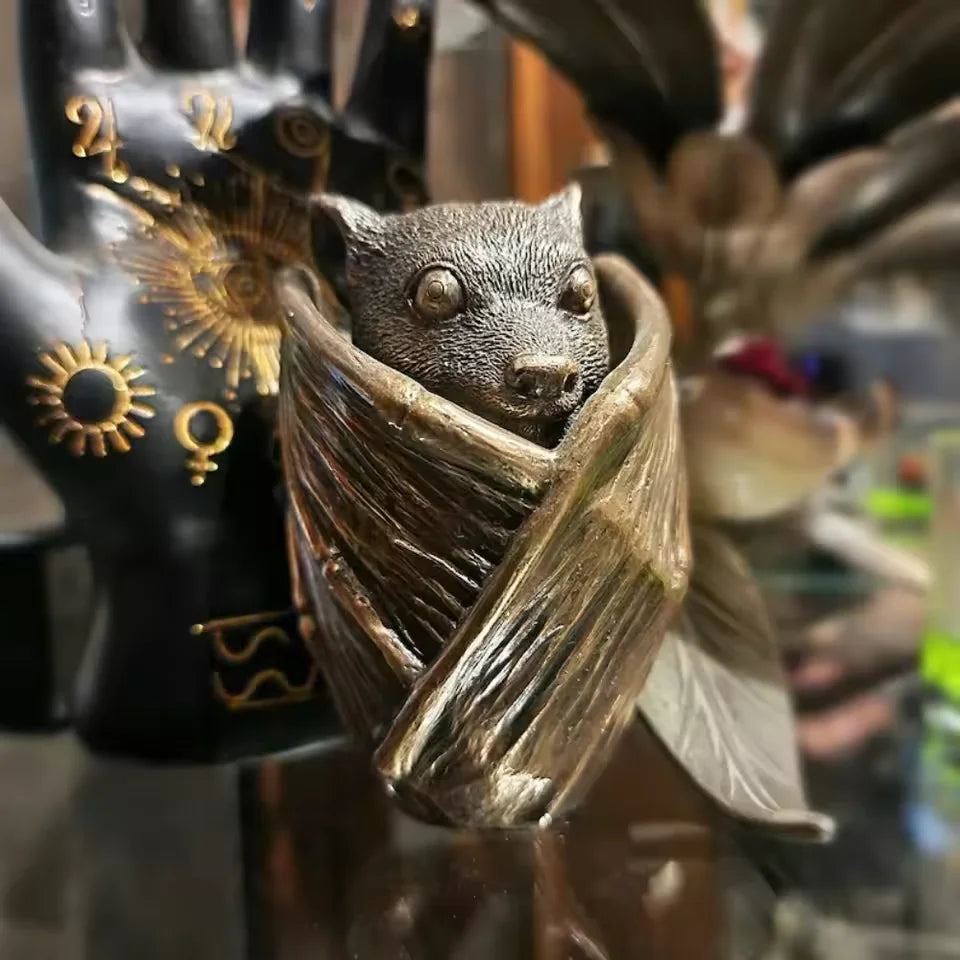 statue chauve souris résine halloween gothique décoration maison tête détachable noir doré pastorale