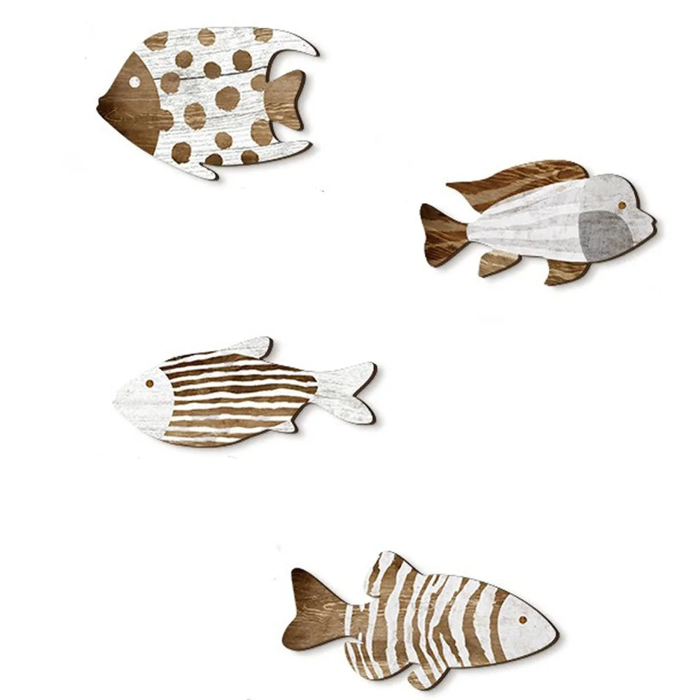 décoration murale poissons bois marin bord mer vieilli abstrait océan nautique étoiles coquillages filets