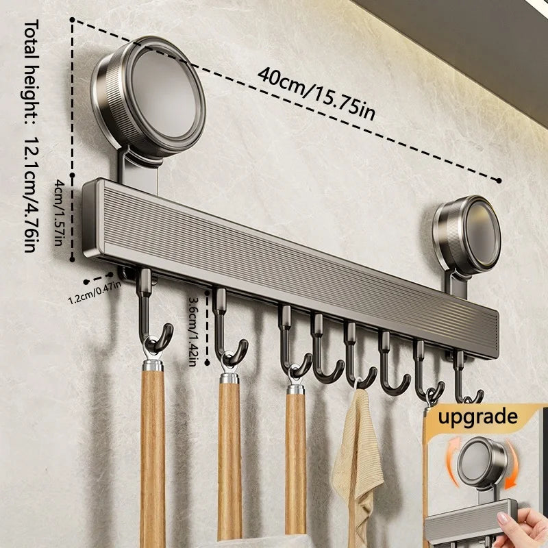 barre suspension murale moderne aluminium crochets gris argenté minimaliste adhésif salle bain
