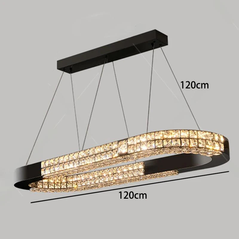 suspension lumineuse moderne cristaux géométriques noir transparent éclairage intérieur chaînes rc dimmable