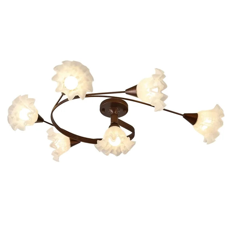luminaire abatjours floral translucide structure métallique marron blanc décoratif lumières