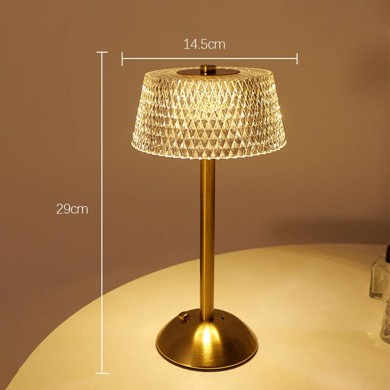 lampe table dorée diamant moderne interrupteur rotatif port usb rechargeable veilleuse chambre