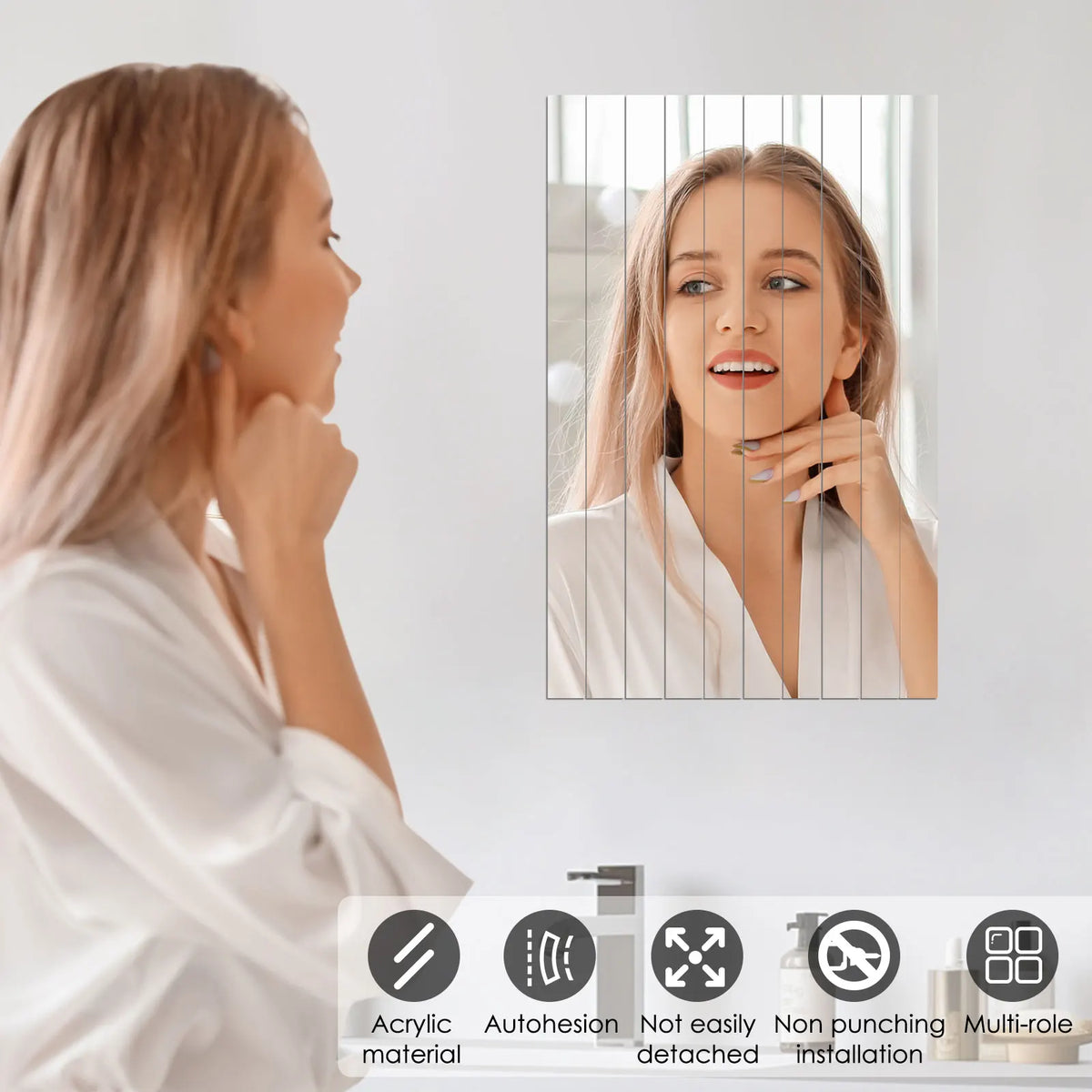 miroirs adhésifs rayures blanches modernes stickers muraux autocollants 10 pièces 30cm 2cm