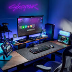 néon lumineux cyberpunk game zone texte abstrait vert bleu jaune rose violet moderne