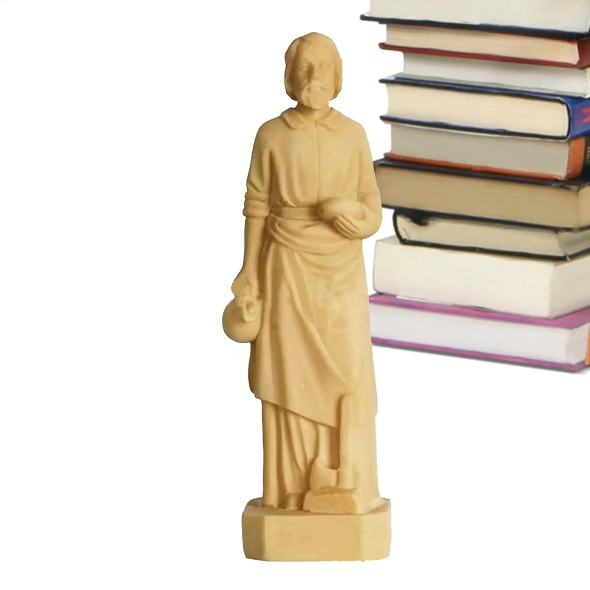 ornement antique statue sainte femme robe longue deco maison tableaux livres horloge plantes