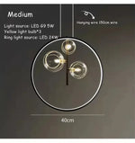 lumière suspendue moderne pendentif géométrique transparent cercles métalliques dorés chambre salon
