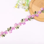 ruban decoratif brode fleurs motifs floraux couleur rouge rose vert blanc jaune solvable eau