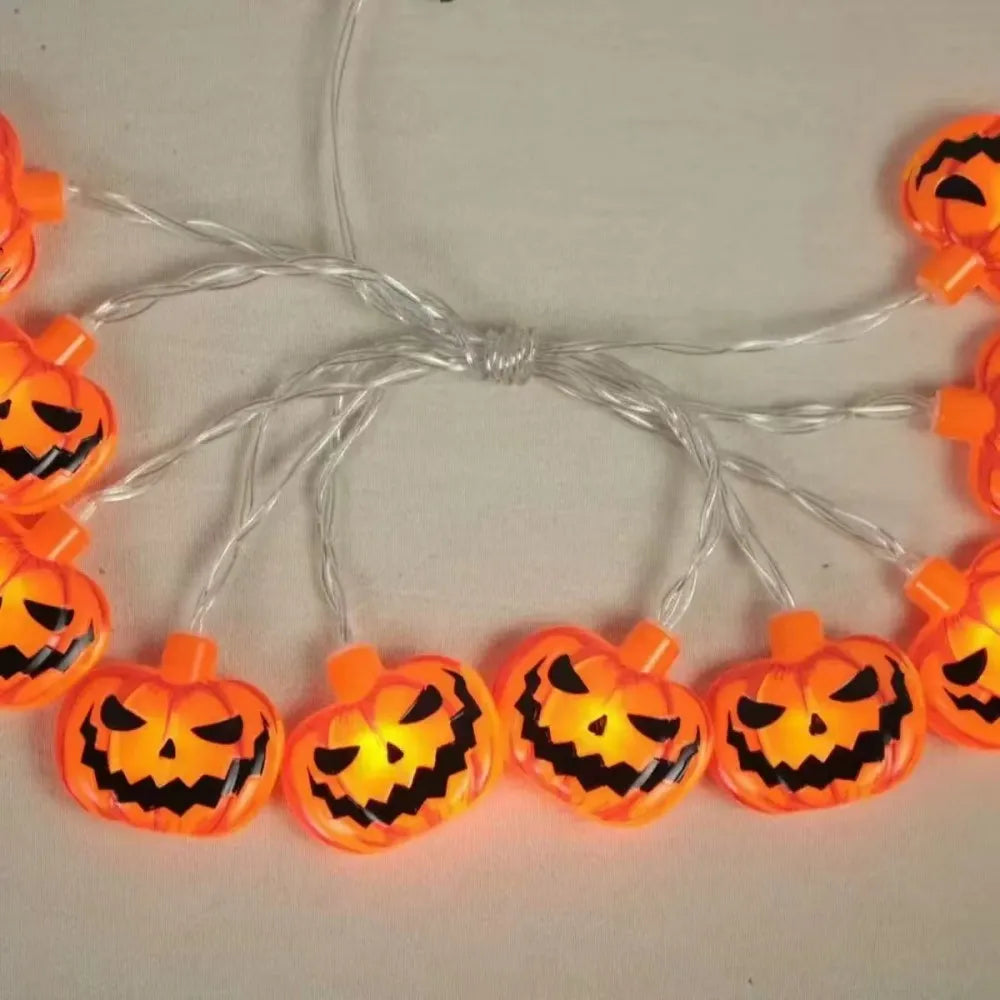 guirlande lumineuse halloween orange blanc noir citrouilles fantômes yeux chats squelettes 3v led piles