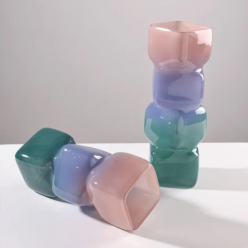 vase verre géométrique moderne rose bleu vert marron beige ombre douce