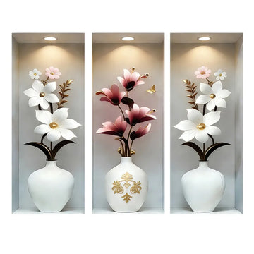 décoration murale autocollant pvc fleurs stylisées or argent blanc moderne élégant rouge bleu rose