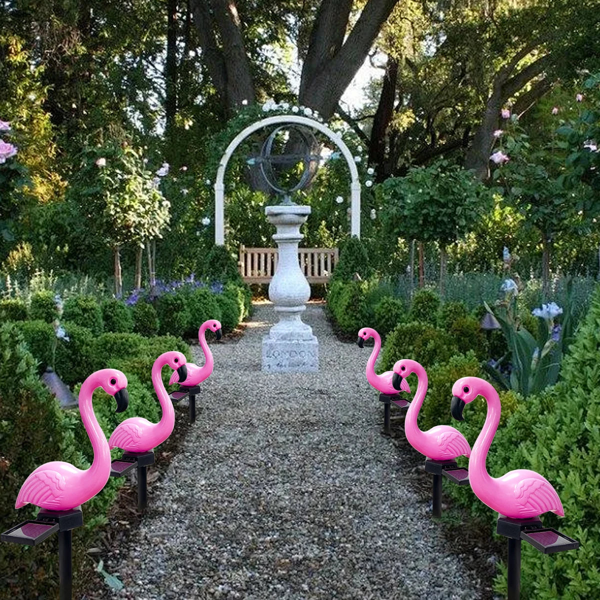 décoration extérieure statue flamant rose led solaire autoinstallation moderne brillante patio jardin métal