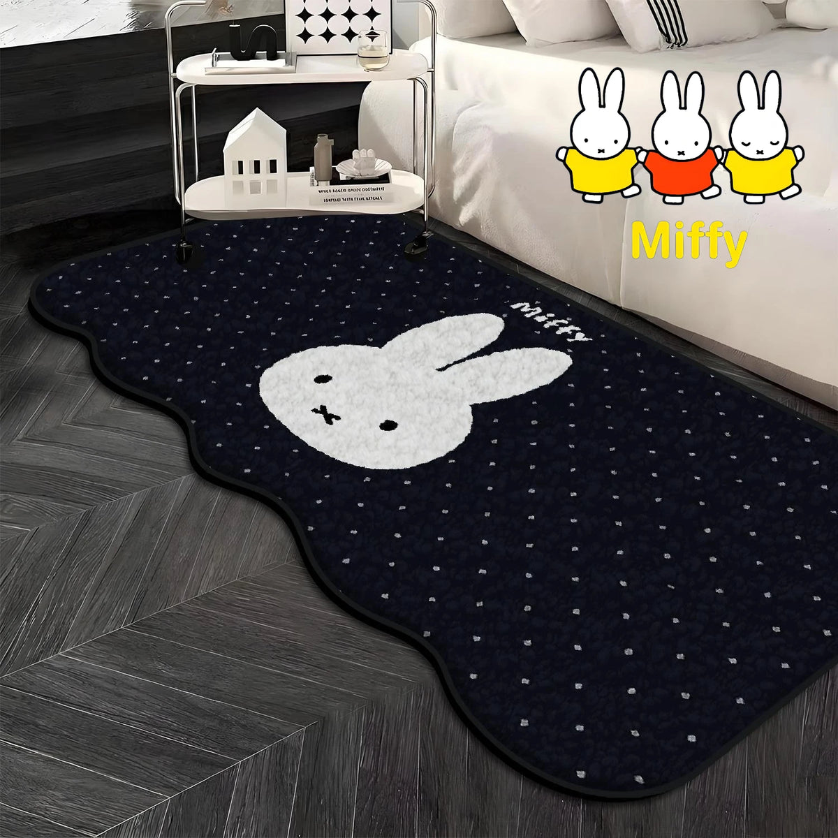 tapis kawaii miffy bleu blanc points visage lapin moderne 40x120cm 50x120cm absorbant eau resistant