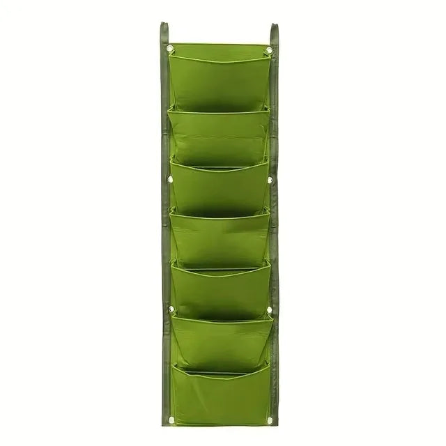 jardinière murale suspendue poches tissu noir vert rustique plante fleur herbe aromatique(vertical)
